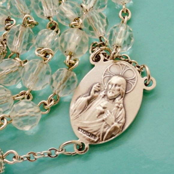 Sterling Silver and Crystal 39 Grams 22 1/2" Rosary - Picture 2 of 15